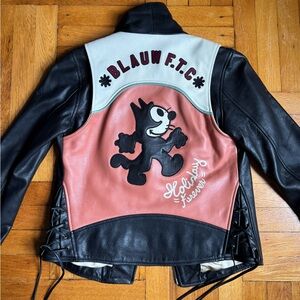 Scotch&Soda leather biker jacket “Felix the Cat” edition. Size S